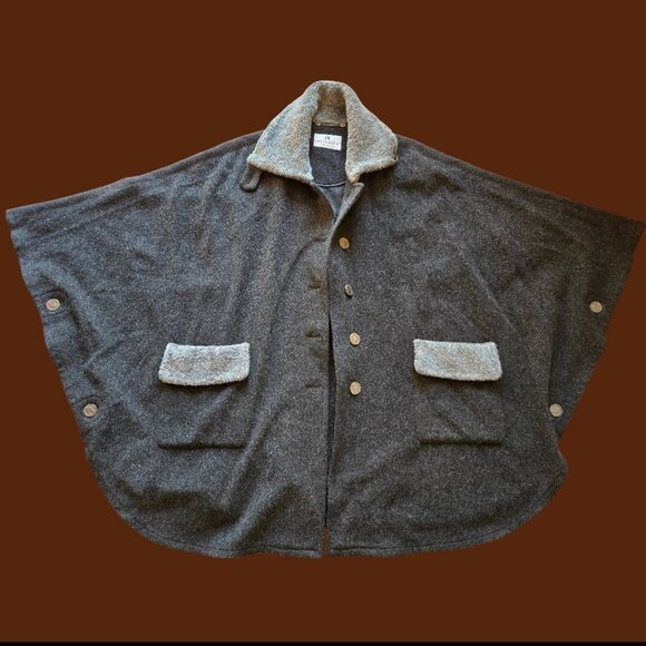 Vintage Steinbock Cape Coat Womens Gray Austrian Wool One Size cloak Poncho - Picture 8 of 9